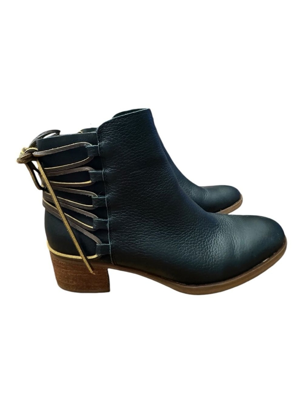 KORKS Belaya Black Ankle Boot Leather Lace Detail Bootie Women’s Size 7.5